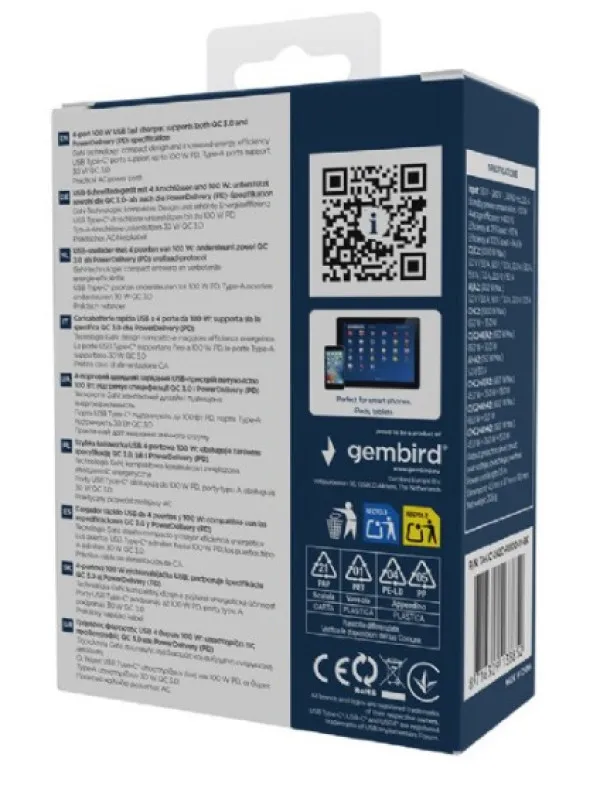 GEMBIRD TA-UC-2A2C-PD100-01-BK Gembird 4-port 100W GaN USB PowerDelivery brzi punjacr, black Slika 6
