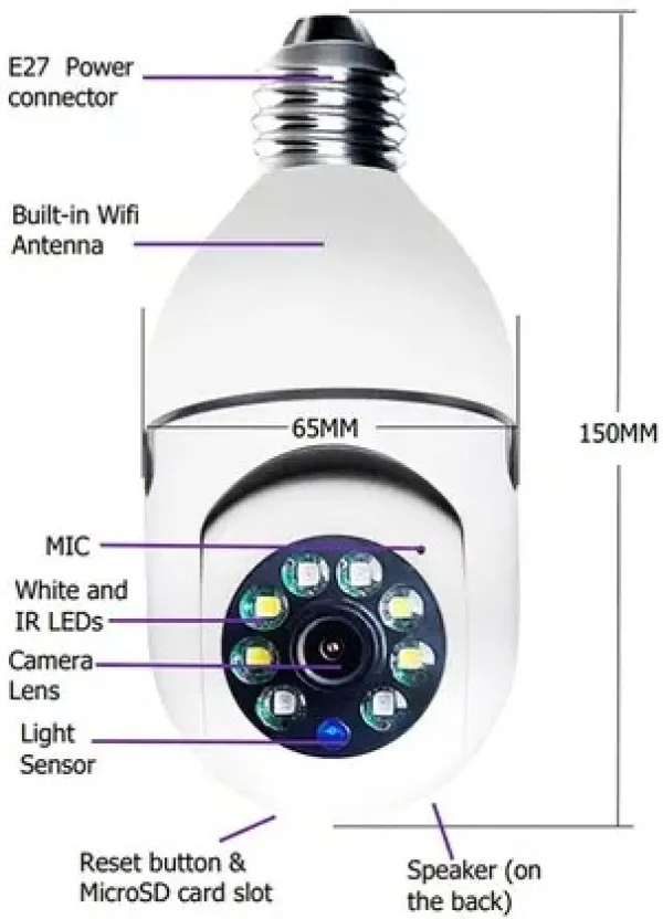 GEMBIRD CAM-IP3MP-Q8 GMB kamera 3 mpix microSD iCSee xmeye pro app Two-way voice 3,6mm ZA SIJALICNO GRLO E27 Slika 1