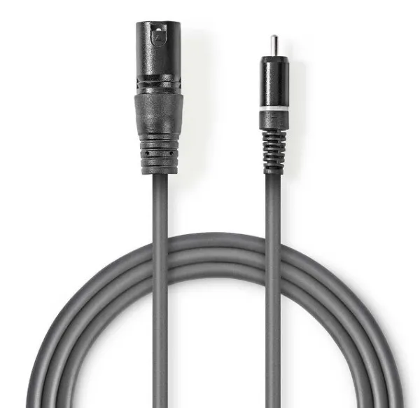 NEDIS COTH15205GY30 Unbalanced Audio Cable XLR 3-Pin muski na RCA muski, 3m, PVC, Dark Grey Slika 3