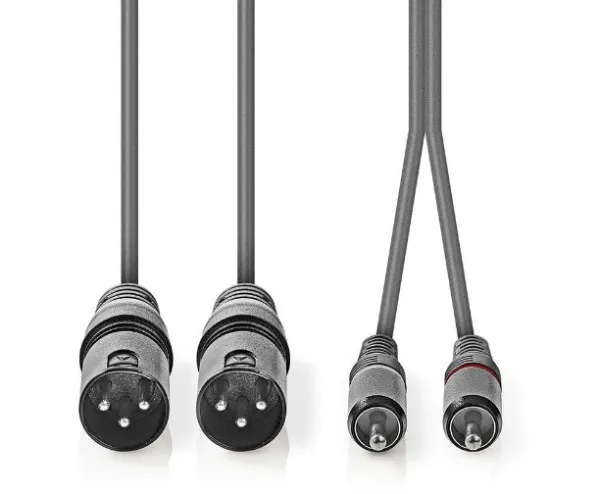 NEDIS COTH15210GY30 Balanced Audio Cable 2x XLR 3-Pin muski na 2x RCA muski, 3m, PVC, Dark Grey Slika 2