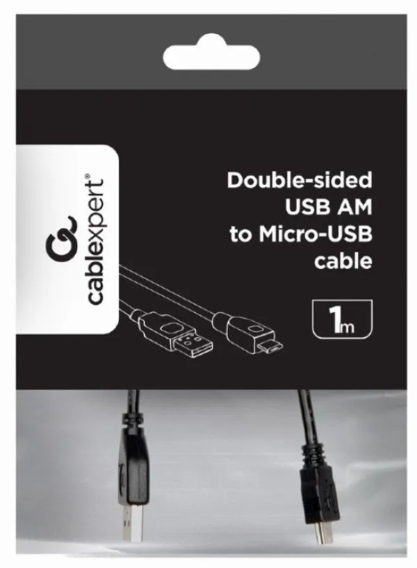 GEMBIRD CC-mUSB2D-1M Gembird Double-sided USB 2.0 AM to Micro-USB cable, black, 1 m Slika 3