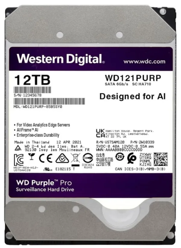 HDD 3.5 * 12TB WD121PURP WD Purple 24/7 7200RPM 256MB SATA3 Slika 3