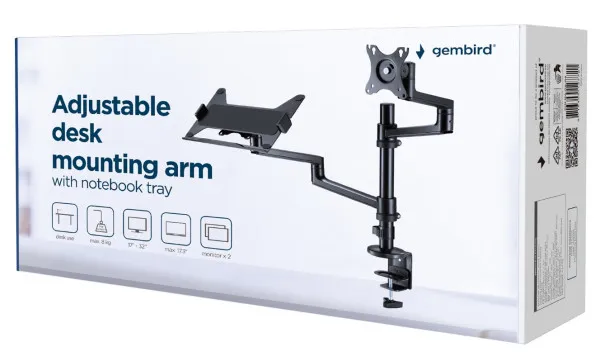 MA-DA-04 Gembird Podesivi stoni drzac za monitor tilt, 17-32 max.8kg + nosac za laptop Slika 2