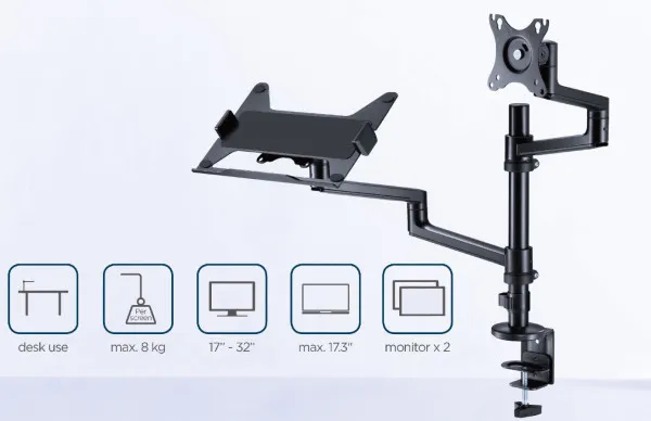 MA-DA-04 Gembird Podesivi stoni drzac za monitor tilt, 17-32 max.8kg + nosac za laptop Slika 5