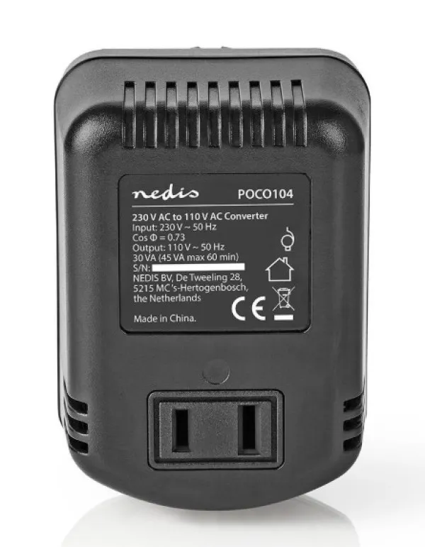 NEDIS POCO104 Konvertor snage, 230V AC 50Hz, 30W, Euro, Black Omogucava upotrebu opreme iz SAD u Evropi Slika 2