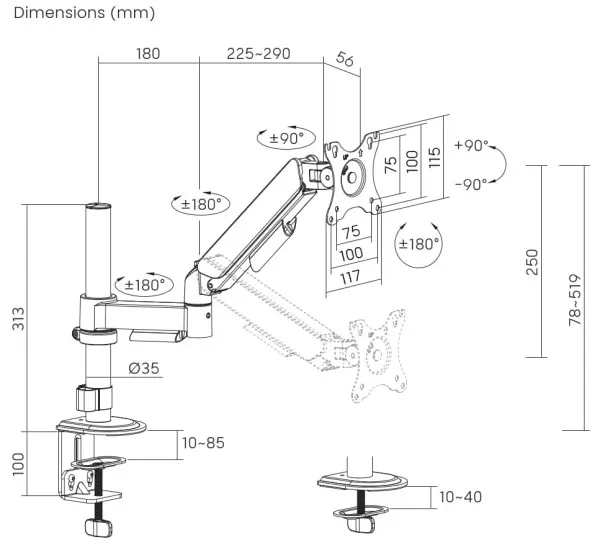 GEMBIRD MA-DA1P-02 Gembird Podesivi stoni drzac za monitor.tilt, 17-32 max.9kg Slika 6