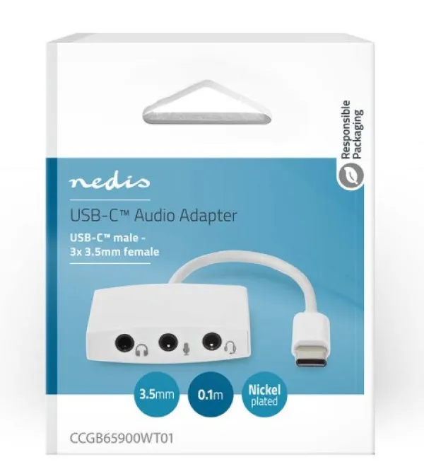 NEDIS CCGB65900WT01 USB-C adapter 2.0 na 3,5mm ženski, 0,1m, Okrugli, Niklovani, ABS/PVC Slika 4