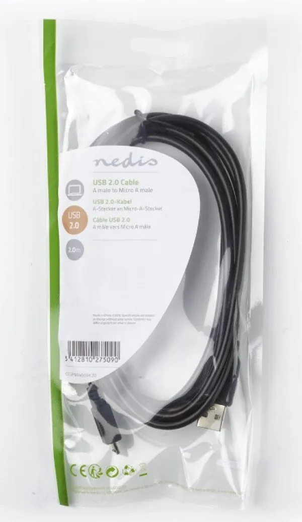 NEDIS CCGP60880BK20 micro USB kabl 2.0, 480Mbps, 2m, okrugli Slika 3