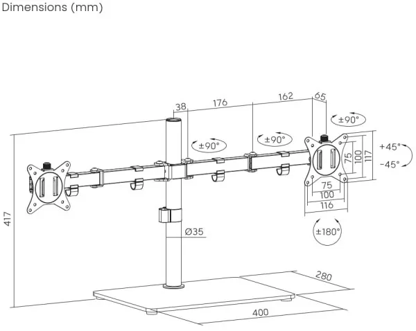 GEMBIRD MS-D2ST-01 Gembird Podesivi stoni drzac za dva monitora, tilt, 17-32 max.2x9kg Slika 2
