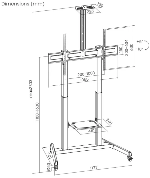 GEMBIRD TVS-100T-03 Gembird Mobilni sto sa tockicima, tilt, 60-100, crne boje Slika 6