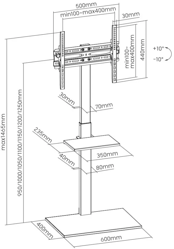 GEMBIRD TVS-55T-02 Gembird Mobilni sto sa tockicima, tilt, 32-55, crne boje Slika 7