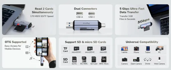Cudy UH200 2-in-1 USB 3.0 Card Reader (alt.A-CM-COMBO9-06) Slika 5