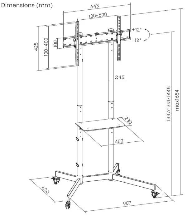 GEMBIRD TVS-70T-01 Gembird Mobilni sto sa tockicima, tilt, 37-70, crne boje Slika 4