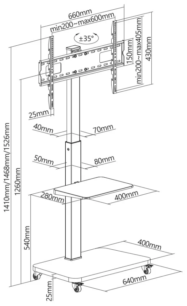 GEMBIRD TVS-75S-02 Gembird Mobilni sto sa tockicima, 37-75, crne boje Slika 5