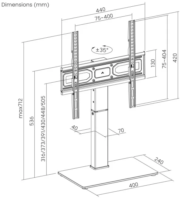 GEMBIRD TVS-D65S-01 Gembird stoni TV stalak,VESA 32-63, crne boje Slika 4