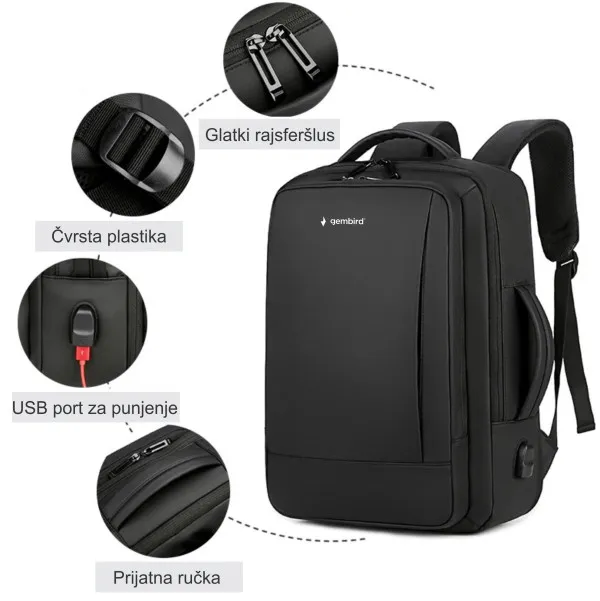 NCC-15-KLB017 Gembird Ranac za laptop 15,6/17inc 43x31x15(+5)cm USB konektor, 900g Slika 9
