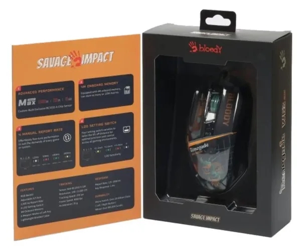 A4 TECH A4-W63 MAX RGB Renegade A4Tech Bloody RGB Gejmerski opticki mis, 2000Hz/100-12.000 Dpi, USB 129mm Slika 7