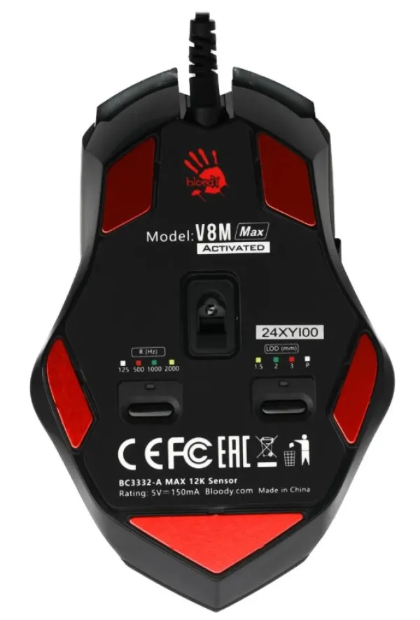 A4 TECH A4-V8M MAX ACTIVATED A4Tech 4-Core Bloody RGB Gejmerski opticki mis, 2000Hz/12.000Dpi, USB 123mm Slika 6