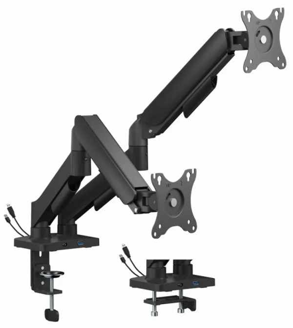 MA-DA2U-01 Gembird Podesivi stoni nosac za 2 monitora sa USB portovima, 17-32, 9kg Slika 3