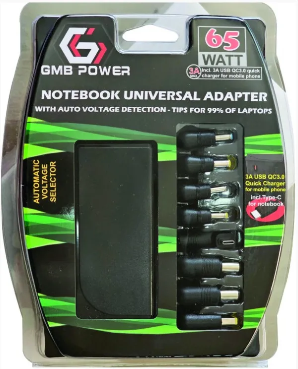 NPA-AC7D **Gembird univerzalni laptop punjac AC 65W sa Tip-C + QC3.0 mob. brzi punjac 3A, auto(1393) Slika 2