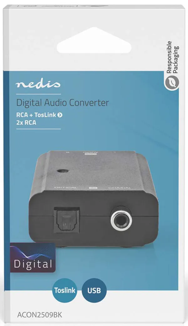 NEDIS ACON2509BK ,Digitalni audio konvertor, 2-smerni, 1x S/PDIF (RCA) zenski, 1x Toslink zenski, audio Slika 2