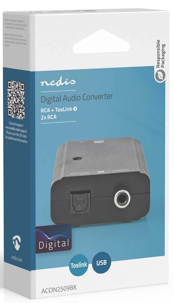 NEDIS ACON2509BK ,Digitalni audio konvertor, 2-smerni, 1x S/PDIF (RCA) zenski, 1x Toslink zenski, audio Slika 10
