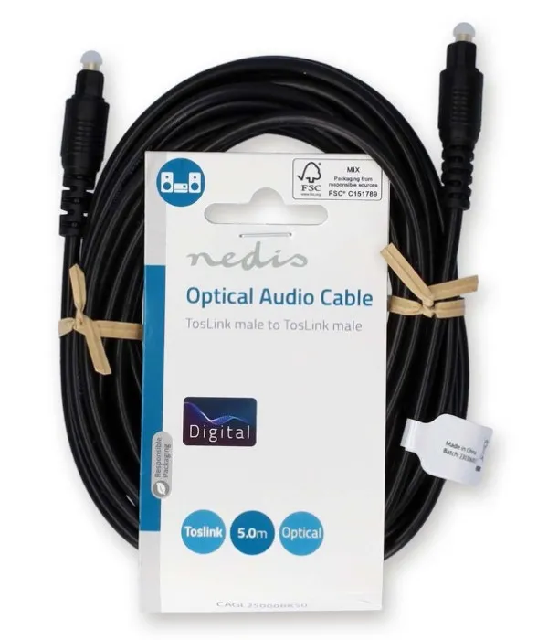NEDIS CAGL25000BK50 Opticki kabl TosLink muski - TosLink muski, 5m, Okrugli, PVC, Crni Slika 3