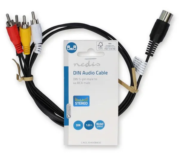 NEDIS CAGL20400BK10 DIN 5-Pin muski na 4x RCA Muski, 1m, Black Slika 2