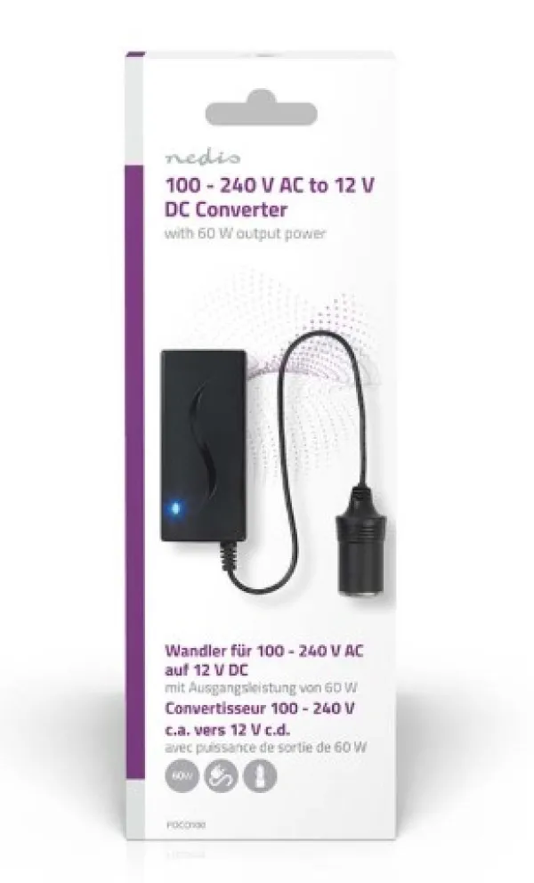 NEDIS POCO100 DC konverter sa 230V AC 50 Hz na 12V DC Cigar uticnica, 60W, Utikaè sa uzemljenjem, Crna Slika 4