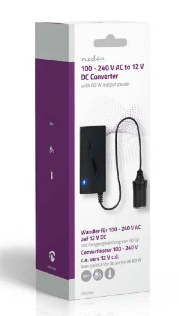 NEDIS POCO100 DC konverter sa 230V AC 50 Hz na 12V DC Cigar uticnica, 60W, Utikaè sa uzemljenjem, Crna Slika 3