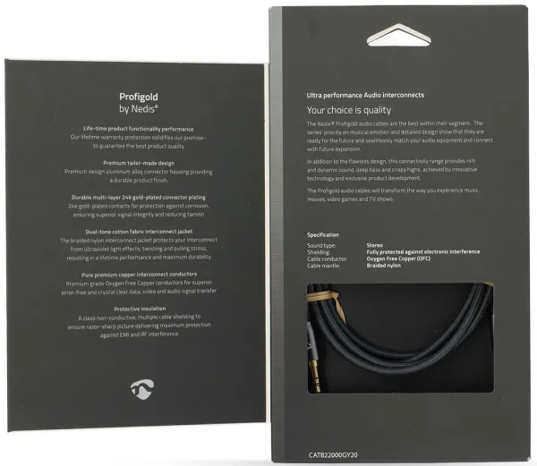 NEDIS CATB22000GY20, Stereo audio kabl, 3,5 mm muški, 3,5 mm muški, Pozlaceni, 2,00 m, Okrugli, Sivi Slika 3