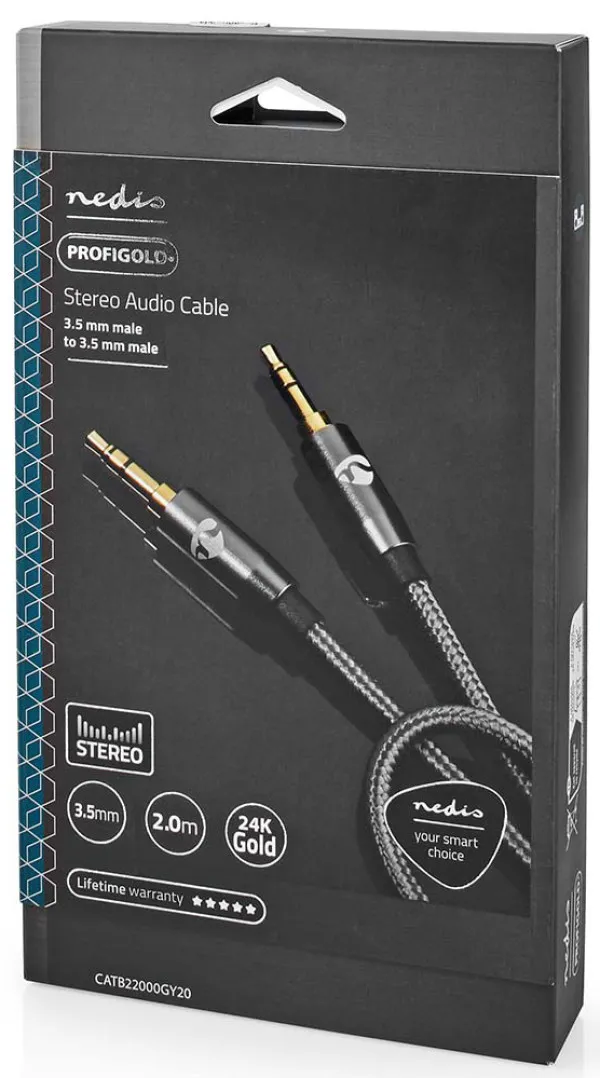 NEDIS CATB22000GY20, Stereo audio kabl, 3,5 mm muški, 3,5 mm muški, Pozlaceni, 2,00 m, Okrugli, Sivi Slika 4