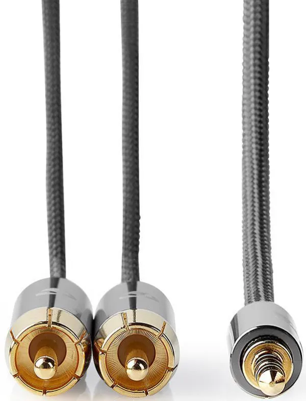 NEDIS CATB22200GY20, Stereo audio kabl, 3,5 mm muški, 2x RCA muški, Pozlaceni, 2,00 m, Okrugli, Sivi Slika 7