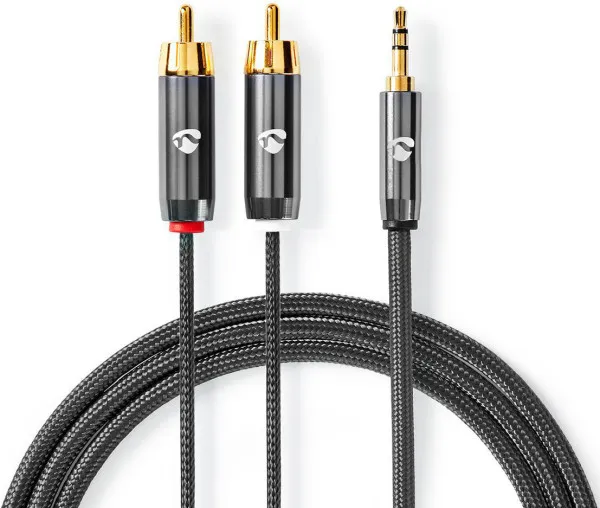 NEDIS CATB22200GY50, Stereo audio kabl, 3,5 mm muški, 2x RCA muški, Pozlaceni, 5,00 m, Okrugli, Sivo-metal Slika 5