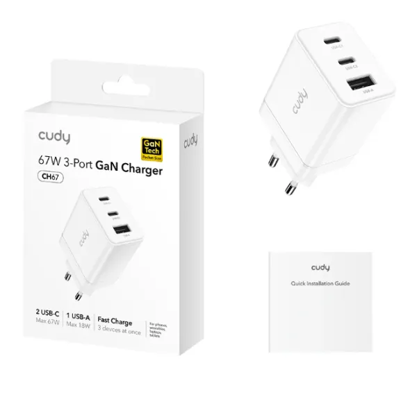 Cudy CH67_EU Brzi punjac za telefone i tablete 2xUSB-C/1XUSB-A, 67W Slika 7