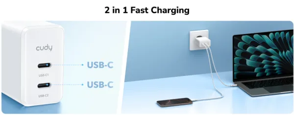 Cudy CH40_EU Brzi punjac za telefone,laptopove I tablete PD+PPS+QC, 2× USB-C , 40W Slika 2