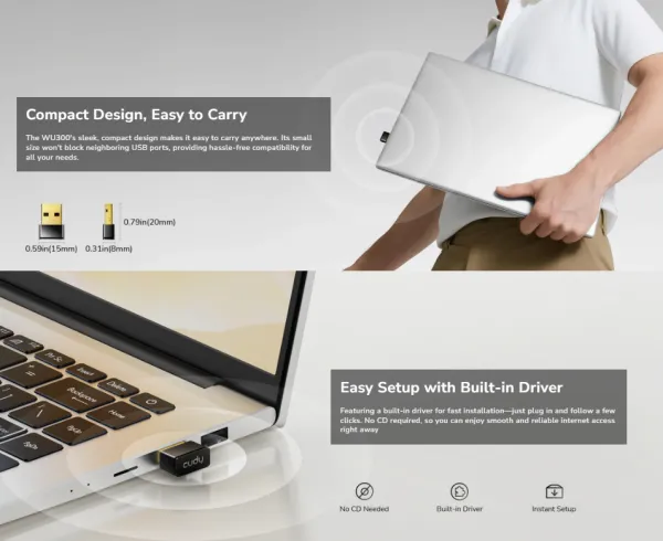 Cudy WU300, AX300 Wi-Fi 6 Nano USB adapter, 2.4 GHz, 286 Mbps Slika 2