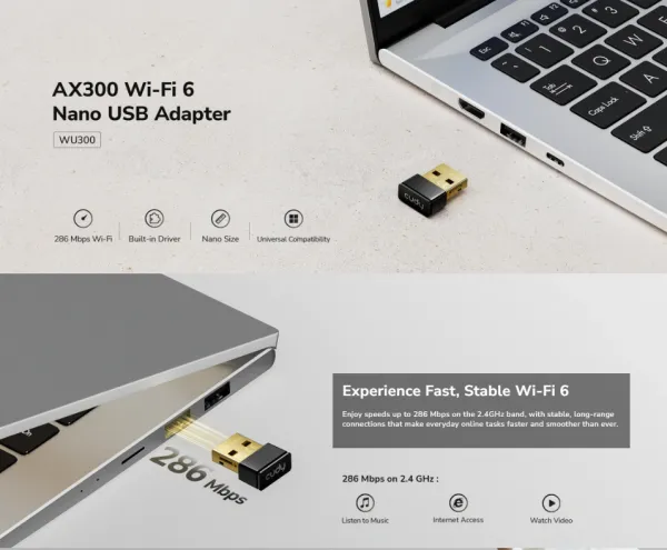 Cudy WU300, AX300 Wi-Fi 6 Nano USB adapter, 2.4 GHz, 286 Mbps Slika 4