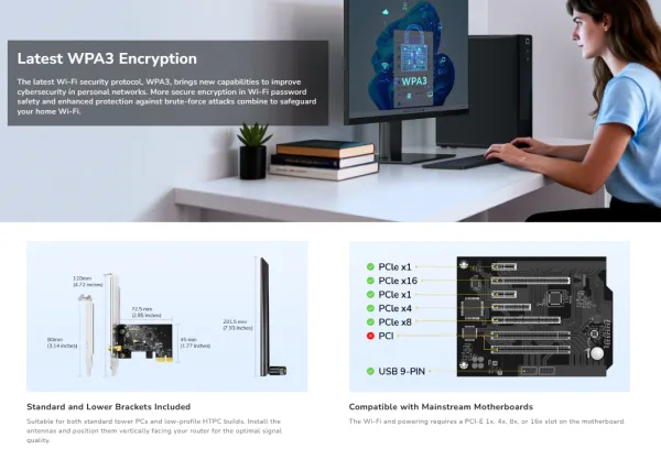 Cudy WE650,AC650  Bezicni PCI-E adapter sa dva opsega, 433 Mbps + 200 Mbps ,Dual-Band Wi-Fi 5 Slika 6