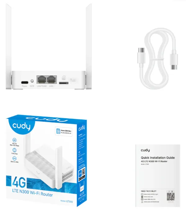 Cudy LT300 4G LTE N300 Wi-Fi Router,USB-C Power Input, 2.4GHz, 300Mbps Slika 2