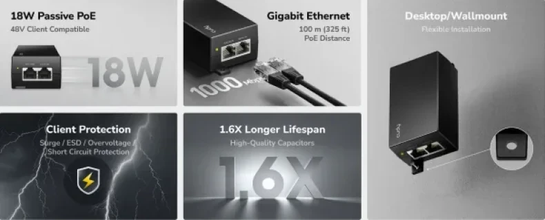 Cudy POE48-18W,Gigabitni pasivni PoE adapter,10/100/1000 Mbps Slika 5