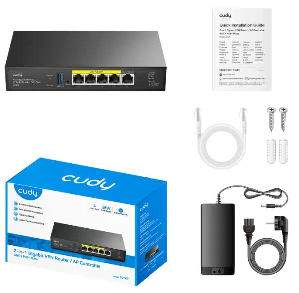 Cudy C200P, 2-in-1 Gigabit VPN Router/ AP Controller with 4 PoE+ Ports, 55W Slika 2
