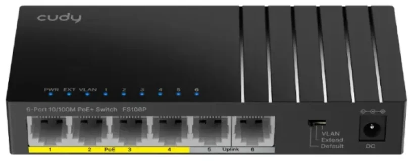 Cudy FS106P,6-Port 10/100M PoE+ Switch,4× FE with 802.3at/af Mode A PoE,2× Uplink FE,36W Slika 4