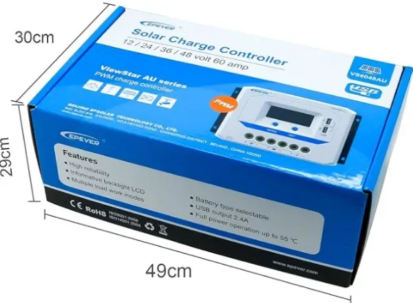 Epever Kontroler punjenja 60A 12/24/36/48V VS6048AU LCD,Beli Slika 4