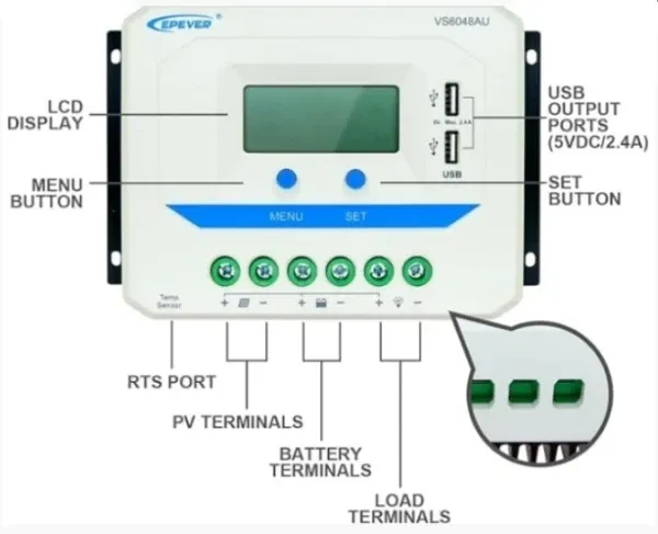 Epever Kontroler punjenja 60A 12/24/36/48V VS6048AU LCD,Beli Slika 6