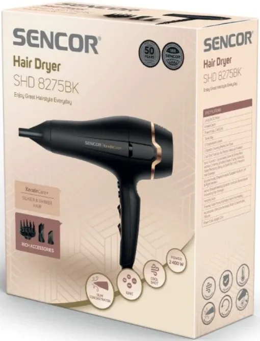 SENCOR Fen za kosu SHD 8275BK,crna,2400W,kabl 2m,jonizator,731g Slika 2