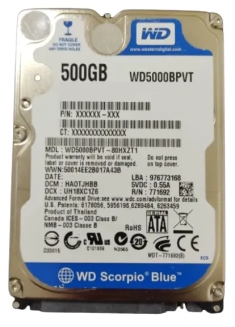 HDD 2.5 * 500GB WD5000BPVT BLUE scorpio 5400rpm 8mb SATA 9.5mm Slika 2