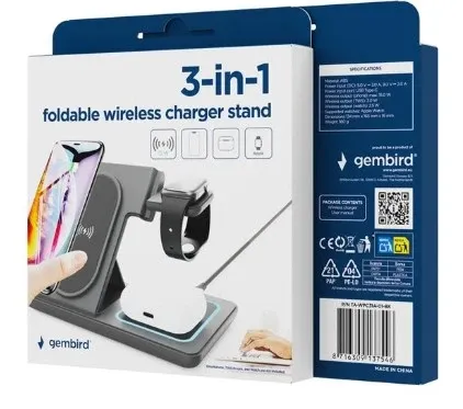 TA-WPC31A-01-BK Gembird Sklopivi bežièni punjaè 3 u 1, 15 W, Apple Watch, crni Slika 3