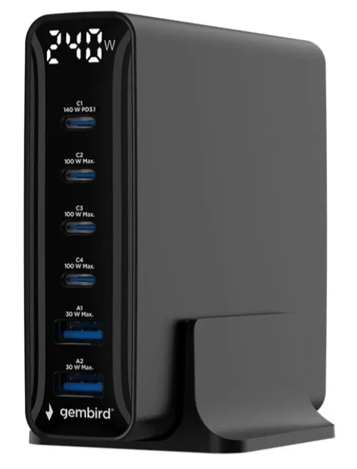 TA-UC-2A4C-PD240-01-BK Gembird 6-port 240 W GaN USB fast charger, black Slika 1