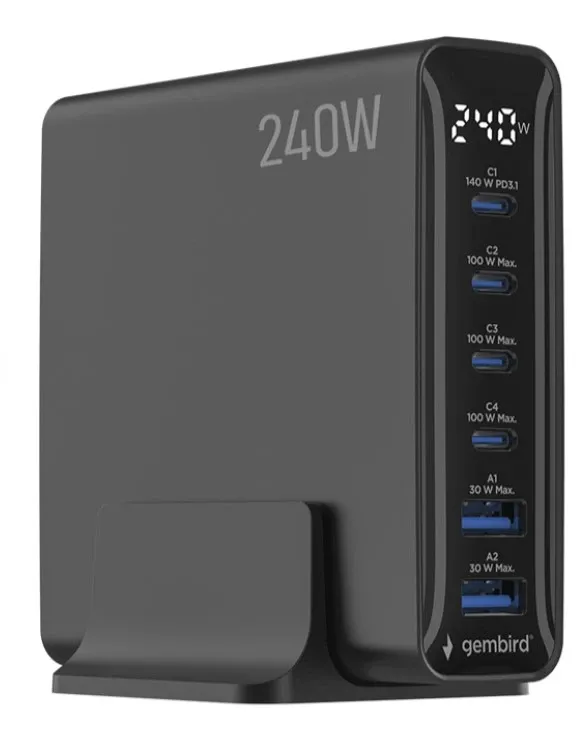 TA-UC-2A4C-PD240-01-BK Gembird 6-port 240 W GaN USB fast charger, black Slika 2